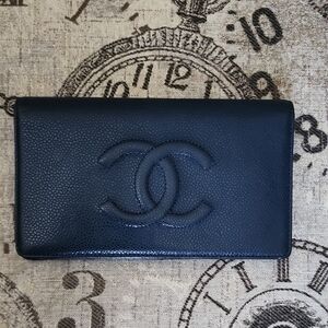 CHANEL Blue Cocomark Caviar Leather CC Flap Wallet